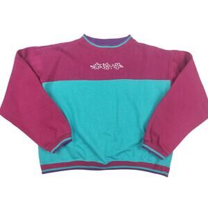 Freeze Frame L 10/12 Colorblock Sweatshirt Purple Teal Floral 90s Y2K Vintage